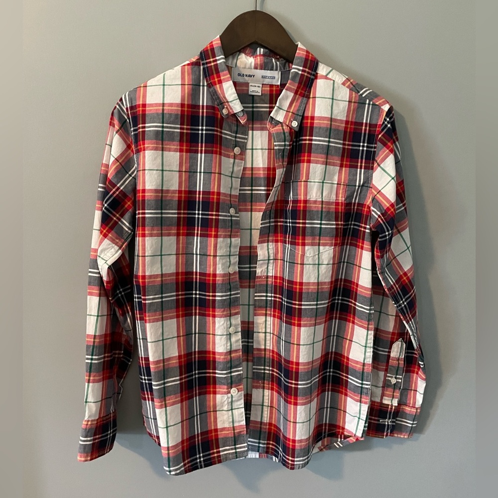 Old Navy Boys Red Plaid Button Down Shirt